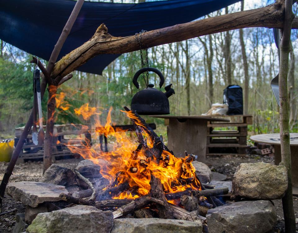 Kettle over a campfire, York